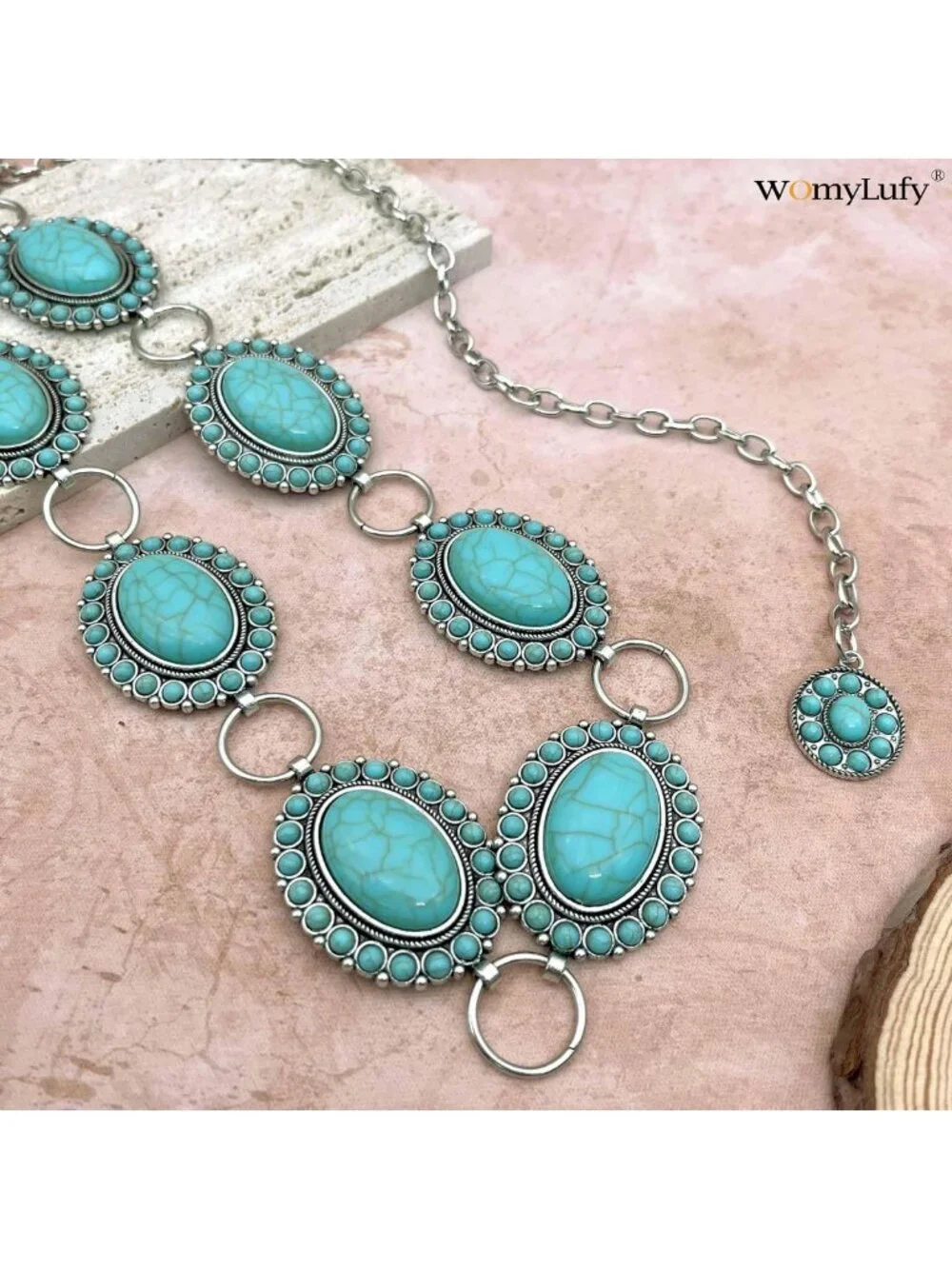 Turquoise Concho Belt for Women | Silver Western Chain Cowgirl Boho Accessories